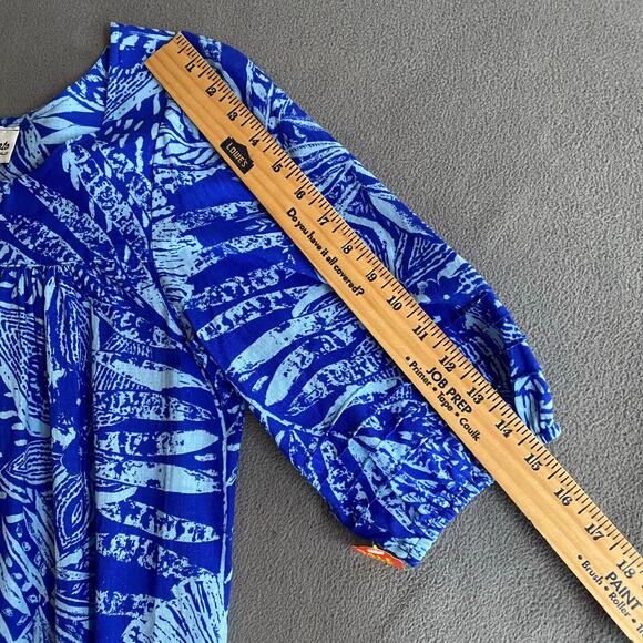 Vtg 80s 90s Two Potato Laguna Beach Midi Tiered Muumuu Dress XS Cotton Blue NOS - Picture 13 of 16